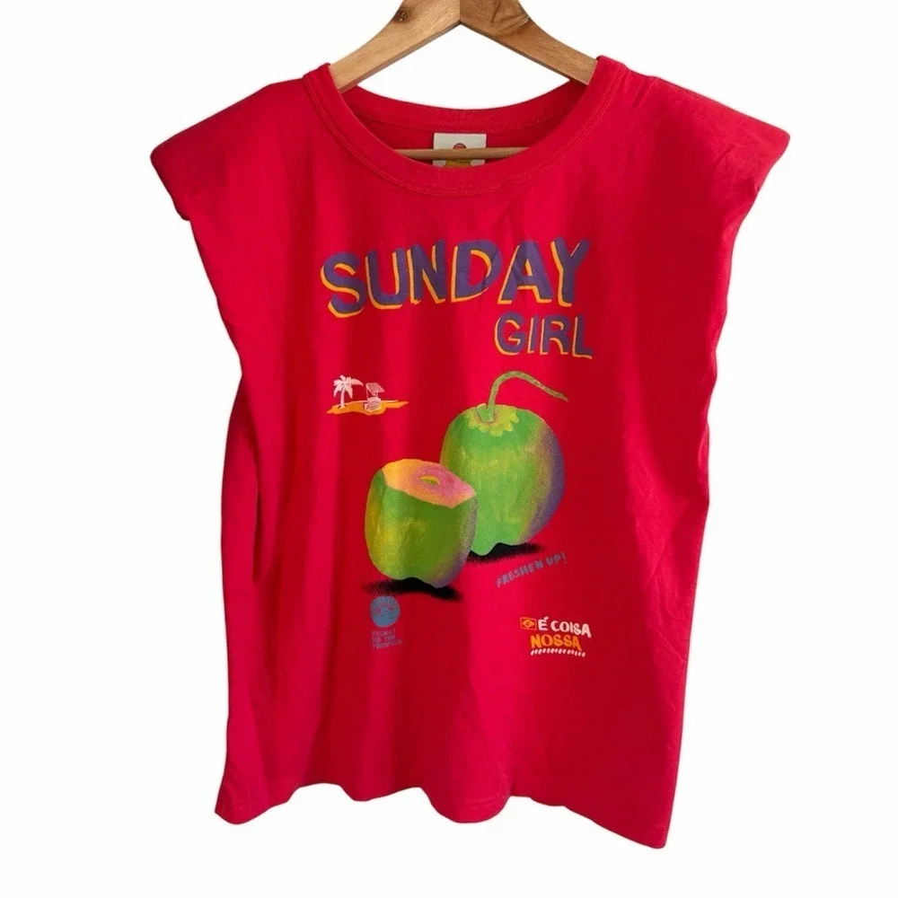 FARM RIO Sunday Girl Graphic Slouchy T-Shirt Red Size Large EUC - Picture 3 of 5